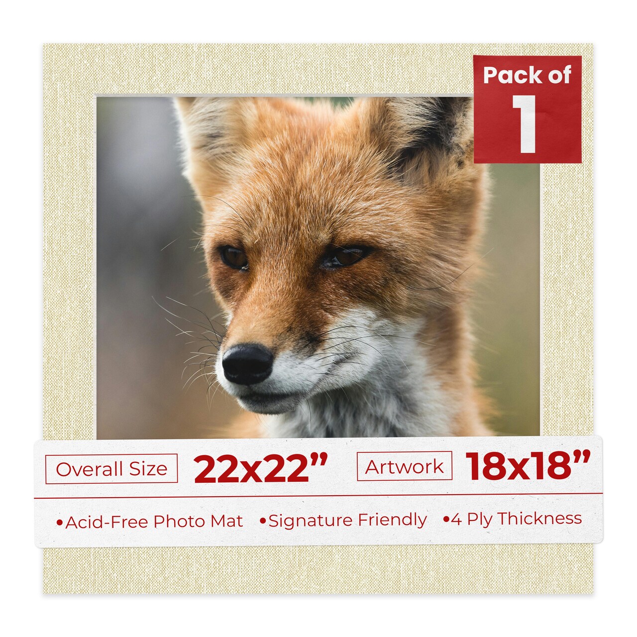 Off White Canvas Mat Board for 22x22 Frames - Fits 18x18 Photos